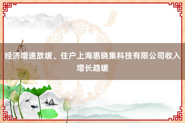 经济增速放缓、住户上海惠晓集科技有限公司收入增长趋缓
